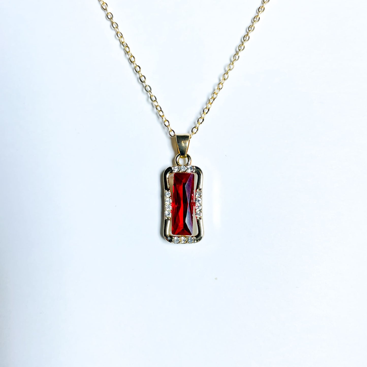Elegant Rectangular Gemstone Pendant Necklace
