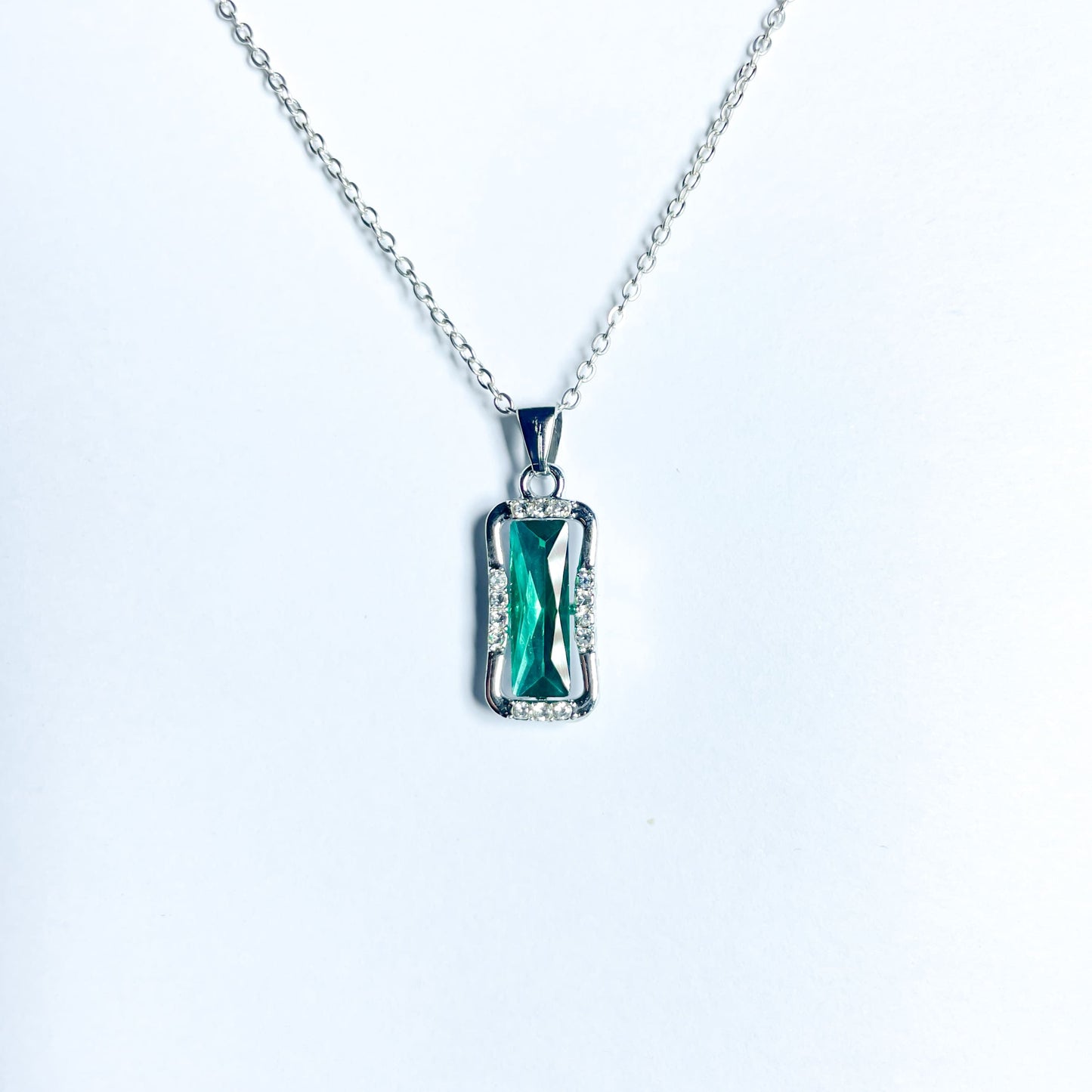 Elegant Rectangular Gemstone Pendant Necklace