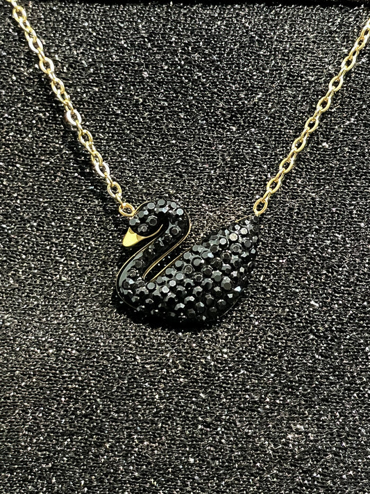 Midnight Elegance Black Swan Pendant