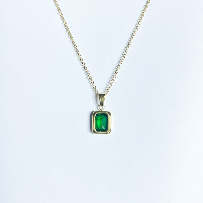 Gold Rectangular Green Gemstone Pendant