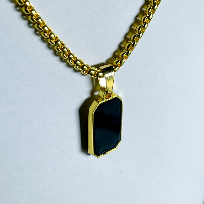 Gold-tone Black Rectangular Pendant Necklace