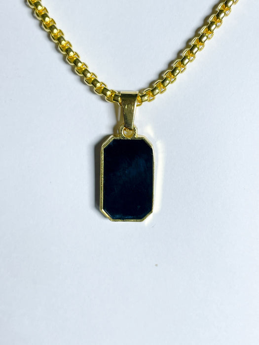 Gold-tone Black Rectangular Pendant Necklace