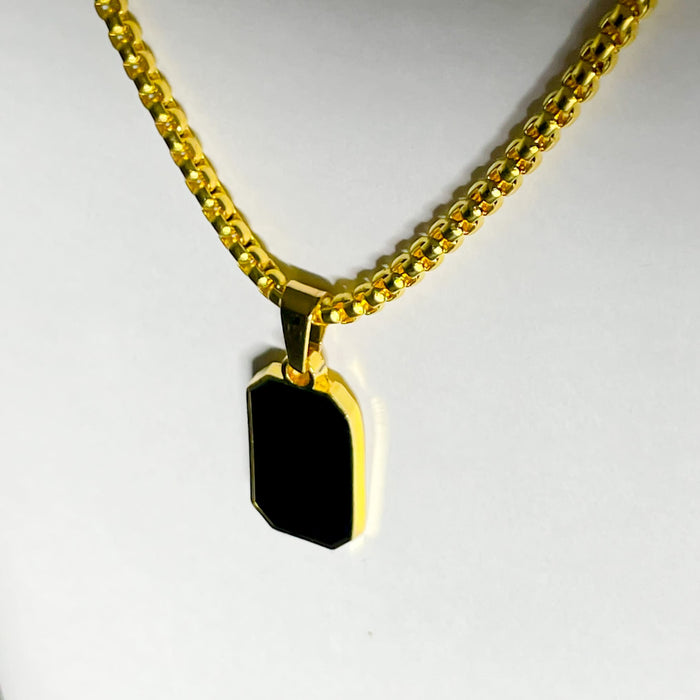 Gold-tone Black Rectangular Pendant Necklace
