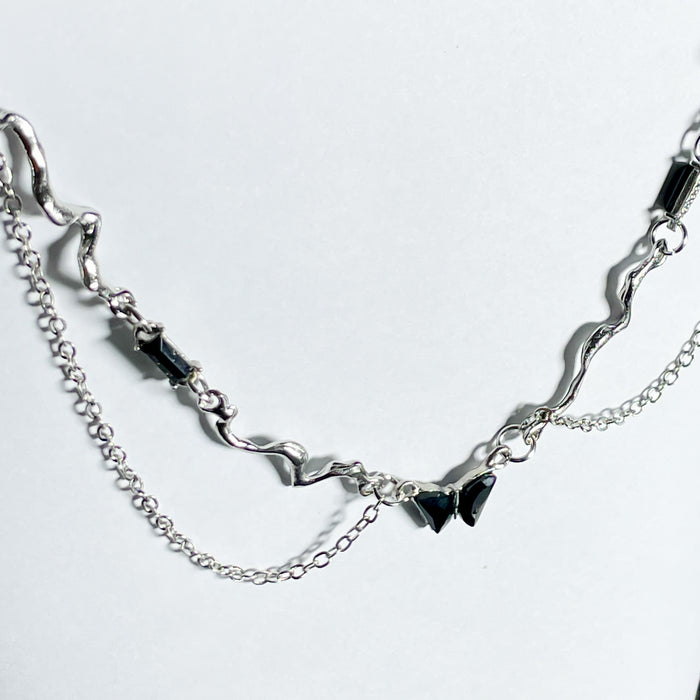 Edgy Heart Pendant Mixed Chain Necklace