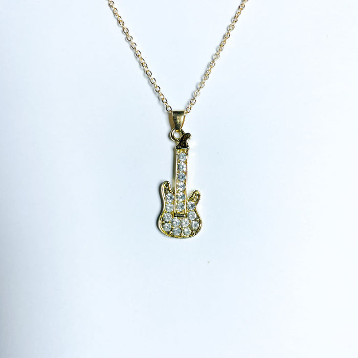 Guitar Pendant Necklace with Crystal Detailing