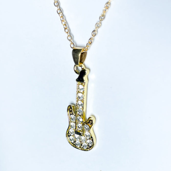 Guitar Pendant Necklace with Crystal Detailing