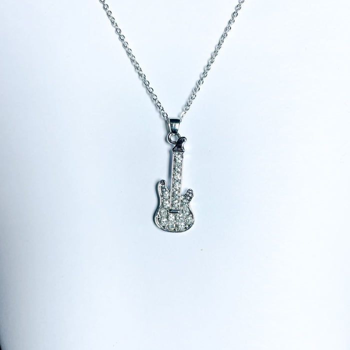 Guitar Pendant Necklace with Crystal Detailing