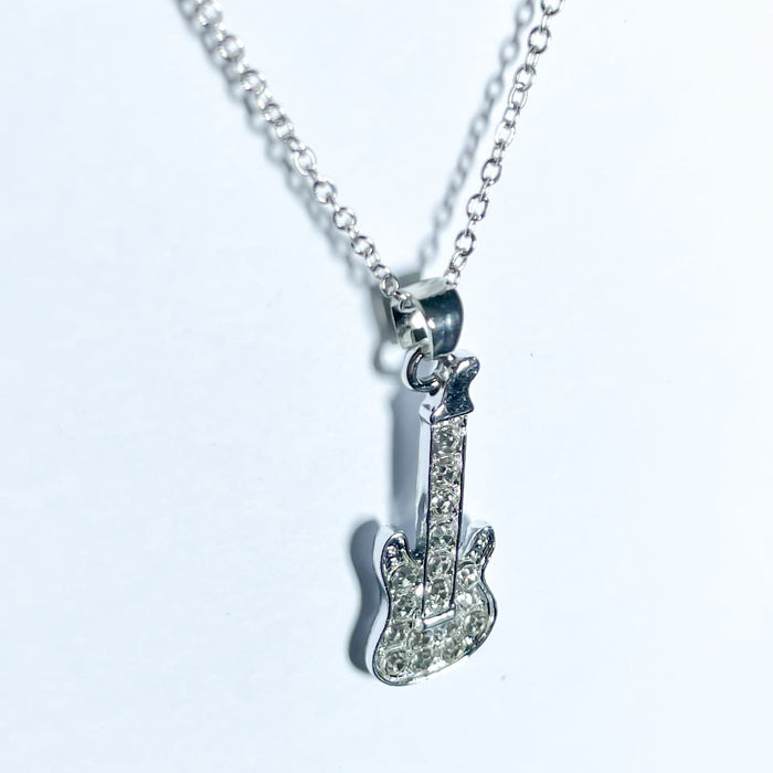 Guitar Pendant Necklace with Crystal Detailing