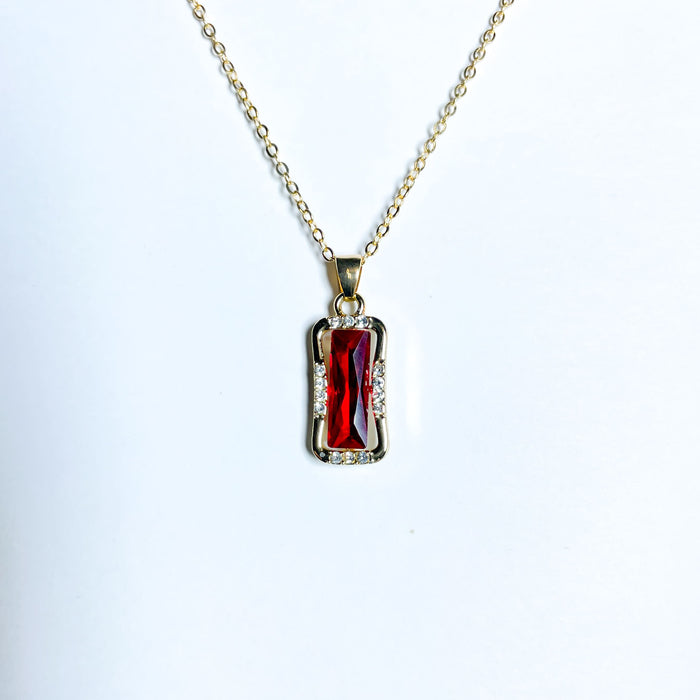 Elegant Rectangular Gemstone Pendant Necklace