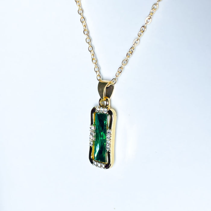 Elegant Rectangular Gemstone Pendant Necklace