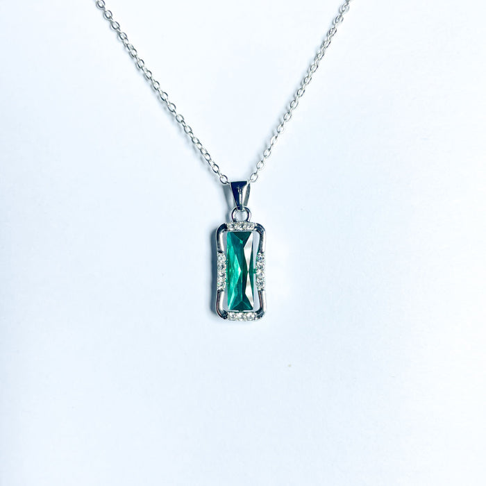 Elegant Rectangular Gemstone Pendant Necklace