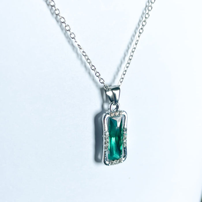 Elegant Rectangular Gemstone Pendant Necklace