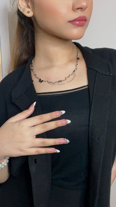 Edgy Heart Pendant Mixed Chain Necklace