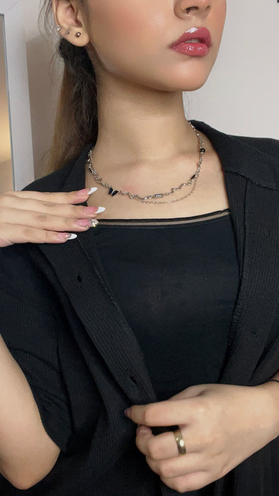 Edgy Heart Pendant Mixed Chain Necklace