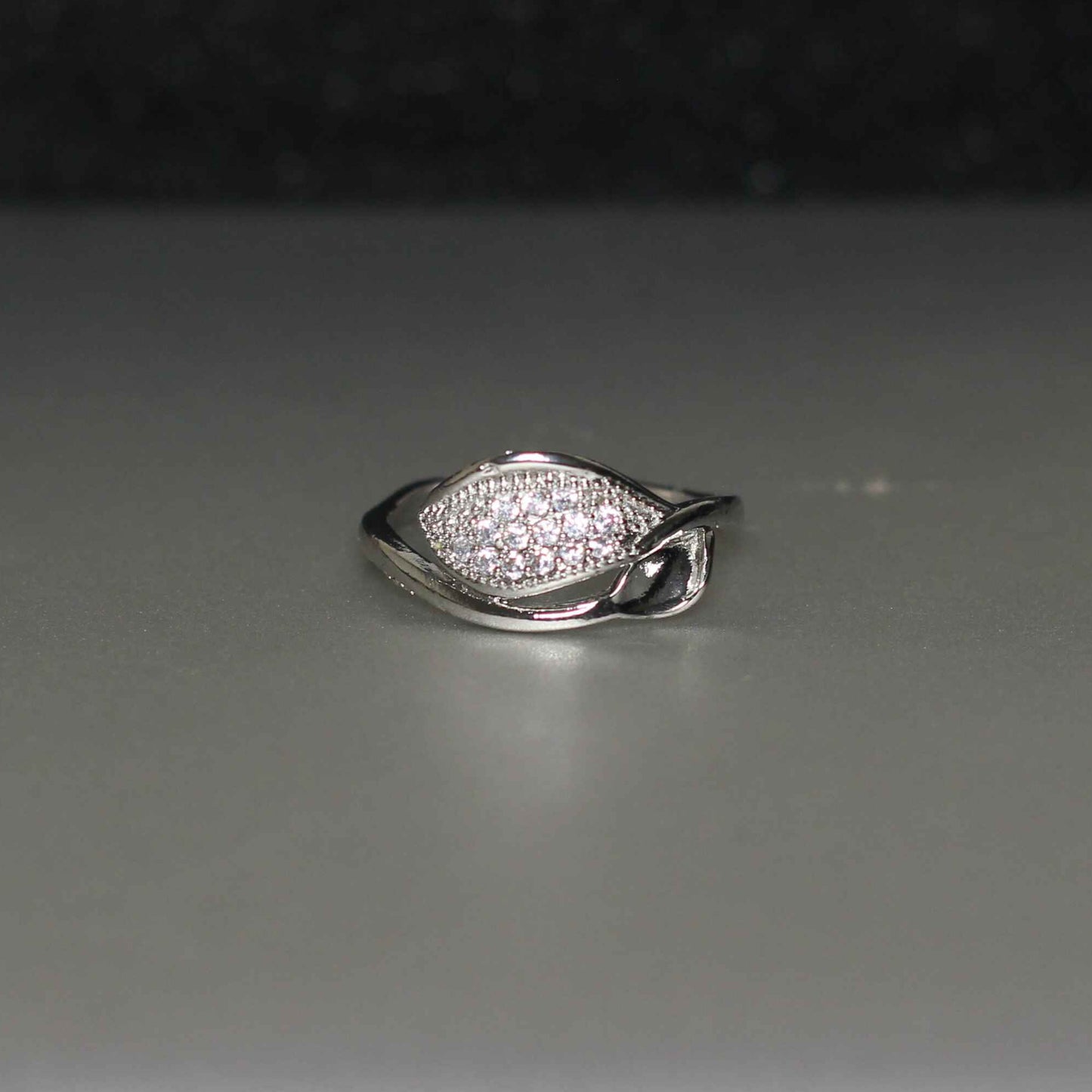 Whispering Leaf Pavé Ring – Nature’s Sparkle in Silver