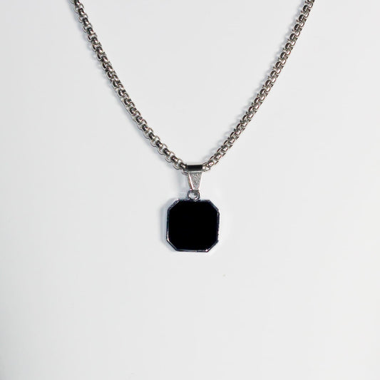 Bold Black Square Pendant Necklace
