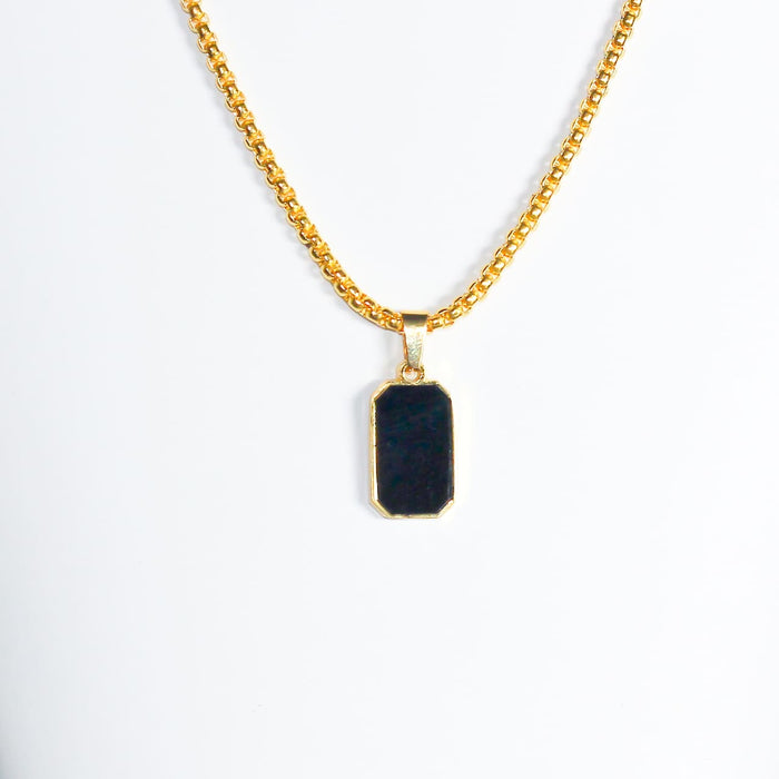 Gold-tone Black Rectangular Pendant Necklace