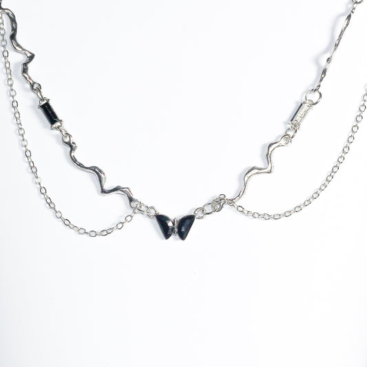 Edgy Heart Pendant Mixed Chain Necklace