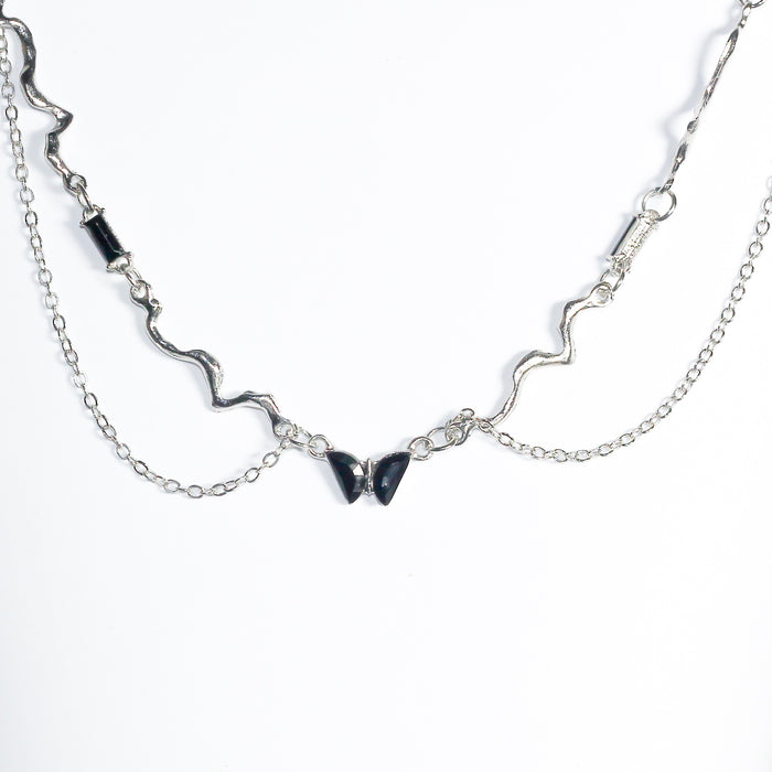 Edgy Heart Pendant Mixed Chain Necklace