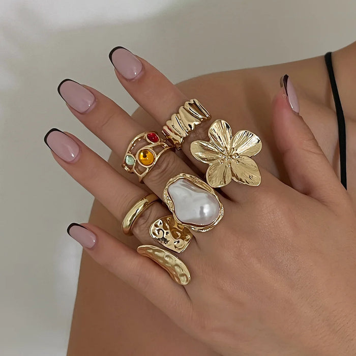 6Pcs Punk Exaggerated Metal Finger Rings