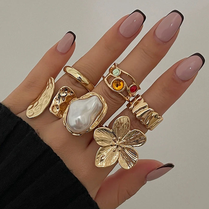 6Pcs Punk Exaggerated Metal Finger Rings