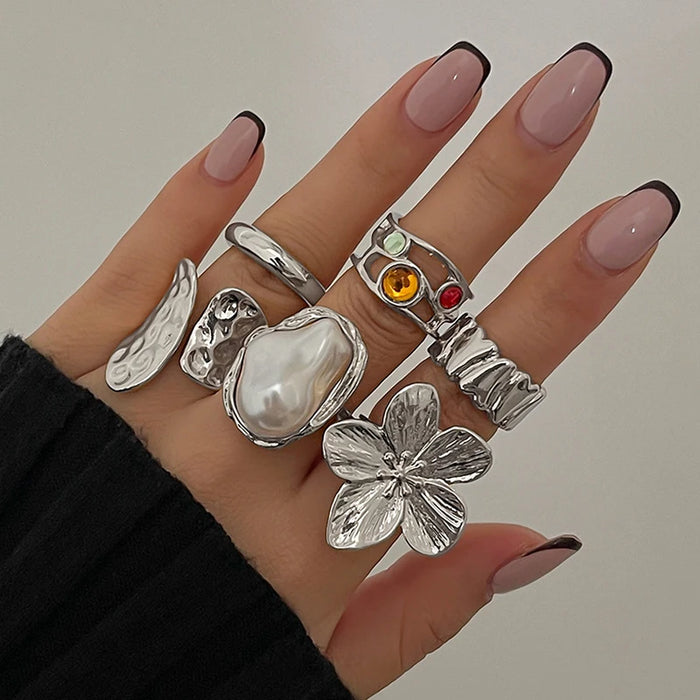 6Pcs Punk Exaggerated Metal Finger Rings
