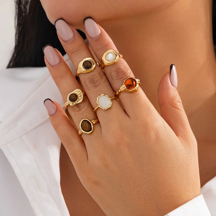 6Pcs Punk Exaggerated Metal Finger Rings