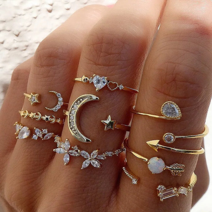 9Pcs/Set Vintage Gold Rings Set