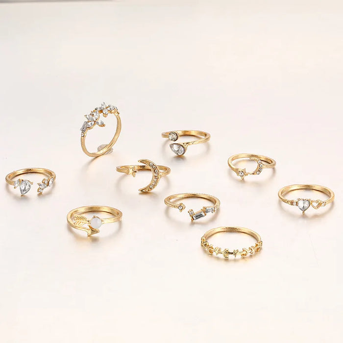 9Pcs/Set Vintage Gold Rings Set