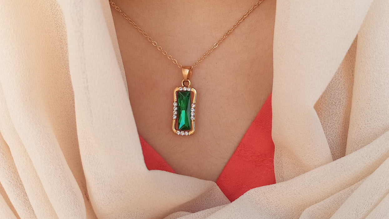 Elegant Rectangular Gemstone Pendant Necklace