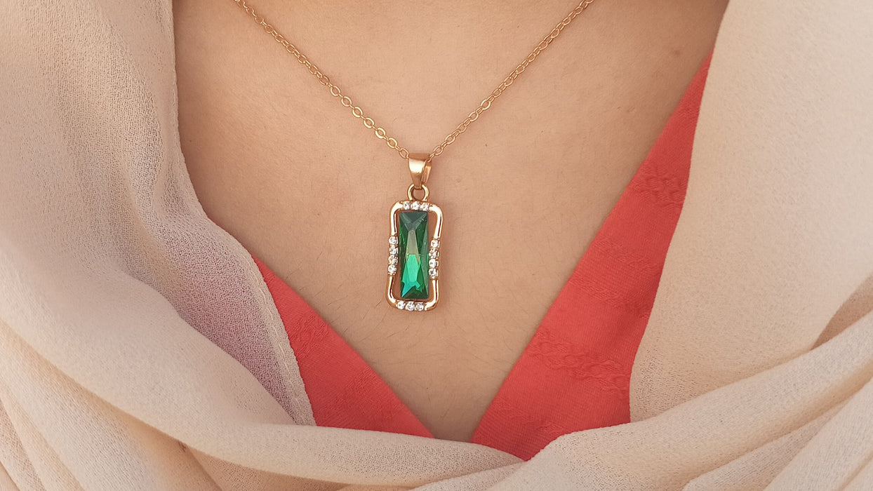 Elegant Rectangular Gemstone Pendant Necklace